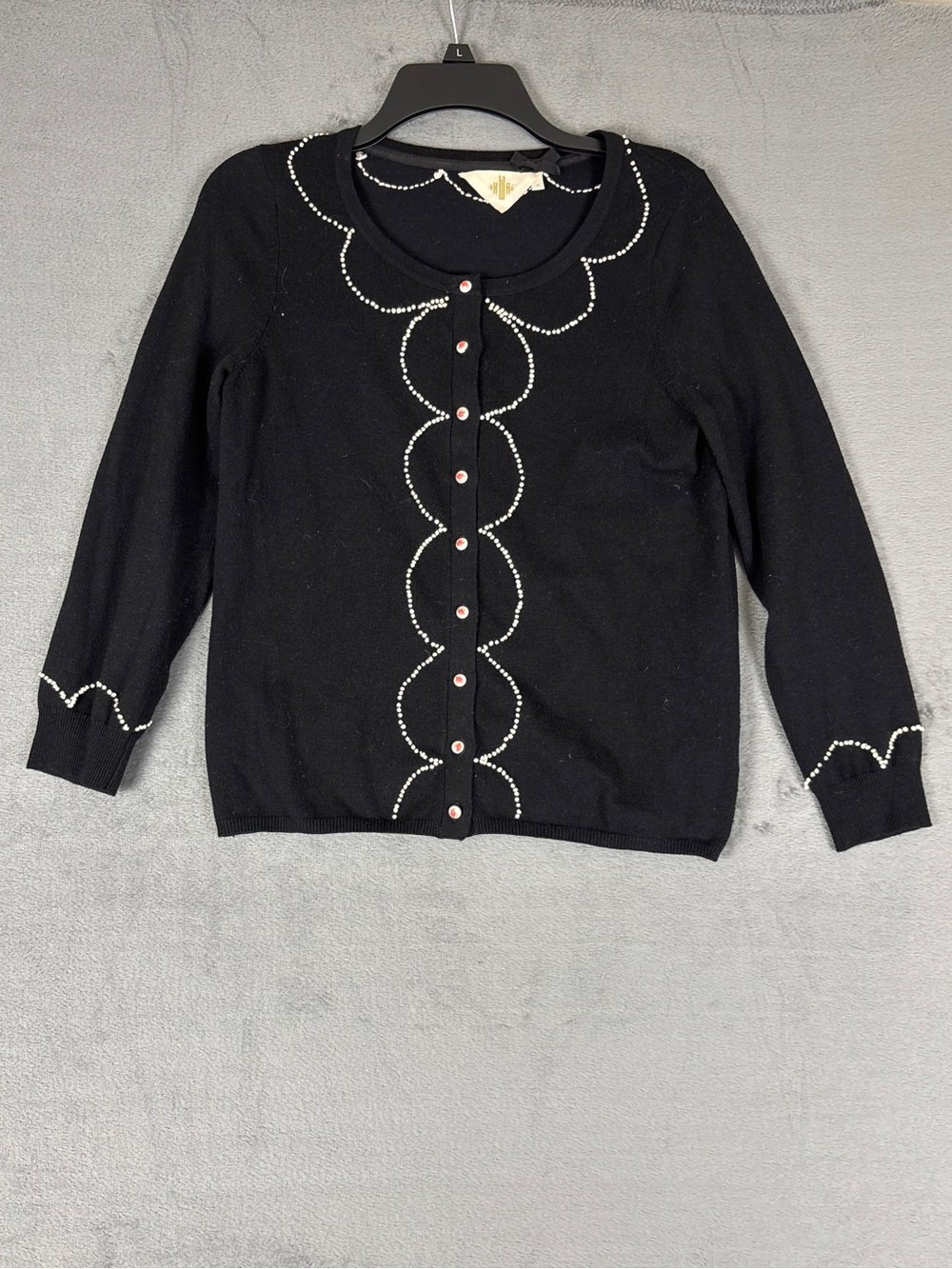 Anthropologie Black Sweater with White Beaded Trim